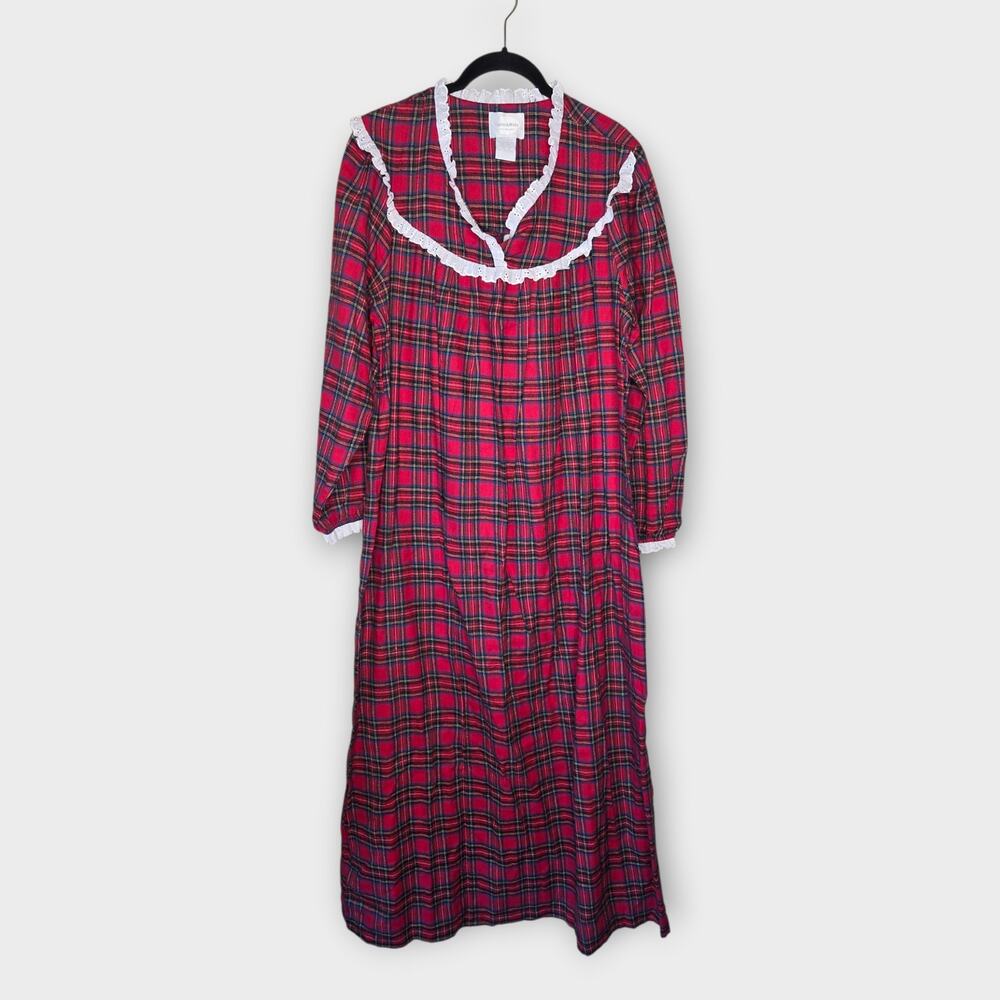 NEW Vtg Baxter & Wells Red Plaid Nightgown Ruffle Collar Grannycore Women's Med